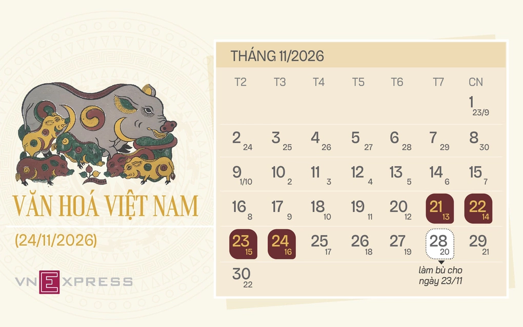 Phương án hoán đổi ngày lễ Văn hóa Việt Nam năm 2026. Đồ hoạ Tạ Lư