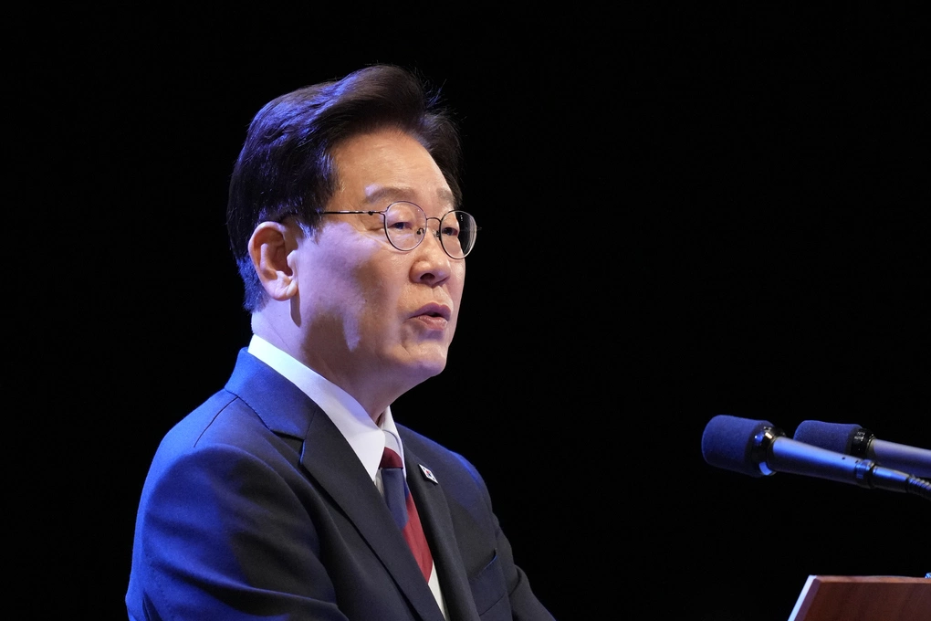 Tổng thống Hàn Quốc Lee Jae-myung phát biểu tại Seoul ngày 15/8. Ảnh: AP