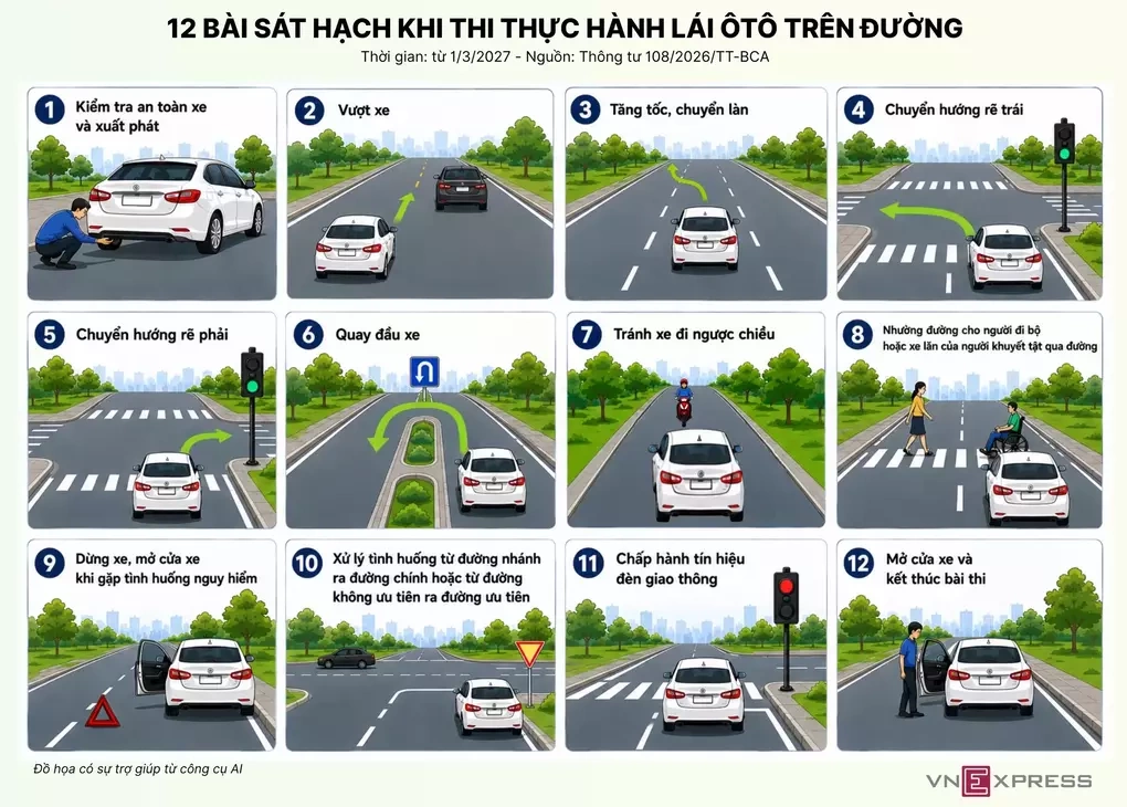 Thi bằng lái ôtô sẽ có bài vượt xe, chuyển làn, trả làn từ 2027