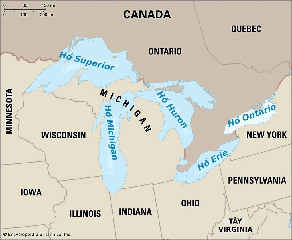 Vị trí Ngũ Đại Hồ. Đồ họa: Britannica