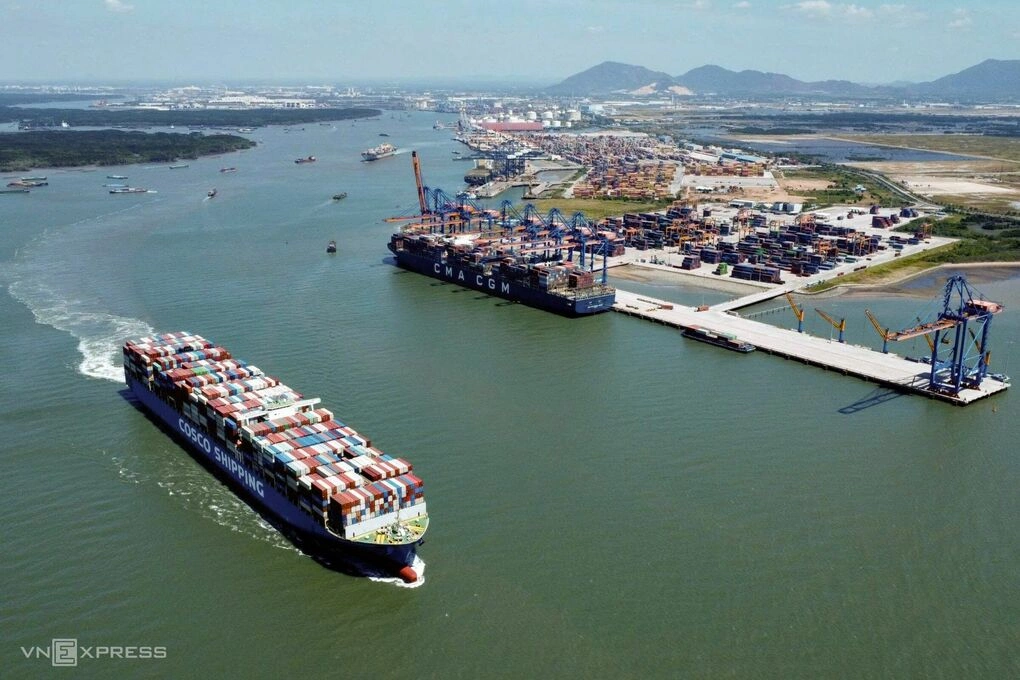 Cụm cảng Cái Mép - Thị Vải nhìn từ phía hạ lưu, tháng 8/2025. Ảnh: Trường Hà