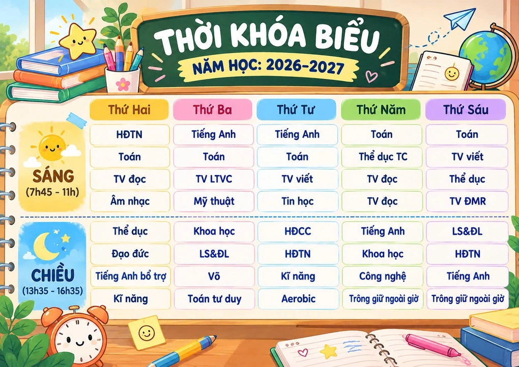 Thời khóa biểu của lớp con chị Huệ. Ảnh: Nhân vật cung cấp