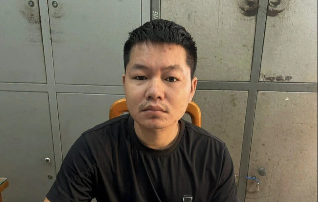Thái Thanh Cương tại cơ quan điều tra. Ảnh: Công an cung cấp