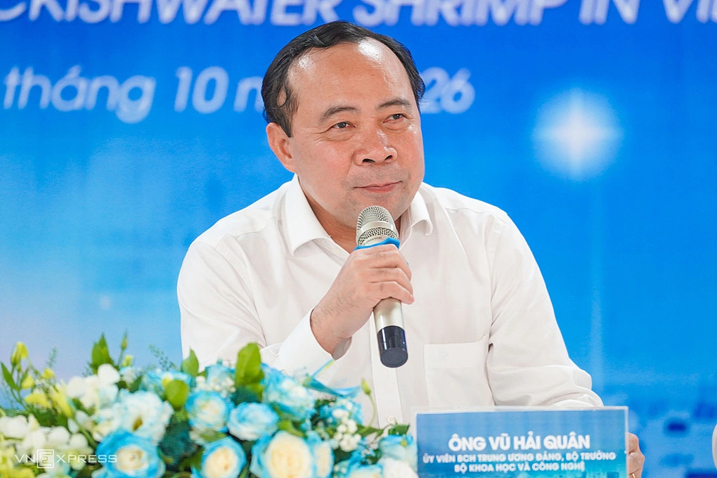Bộ trưởng Khoa học và Công nghệ Vũ Hải Quân tại hội thảo ngày 18/10. Ảnh: Bùi Toàn
