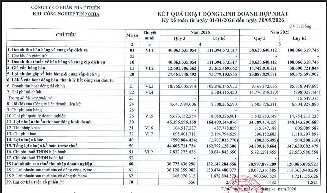 KCN Tín Nghĩa (TIP) lãi hơn 132 tỷ đồng sau 9 tháng, dồn gần 1.000 tỷ đồng vào dự án Depot 24,4 ha - Ảnh 1
