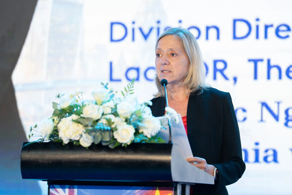 Bà Mariam J. Sherman, Giám đốc Cụm quốc gia Ngân hàng Thế giới (World Bank) phụ trách Việt Nam, Campuchia và Lào tại diễn đàn sáng 29/10. Ảnh: BritCham