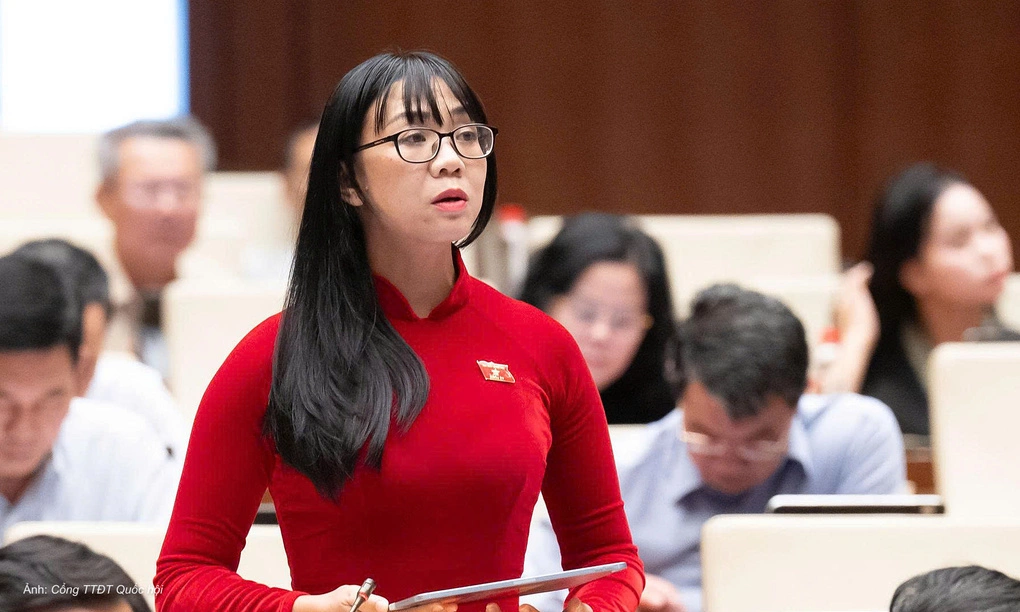 Đại biểu Trịnh Thị Tú Anh phát biểu tại hội trường chiều 29/10. Ảnh: Cổng thông tin điện tử Quốc hội
